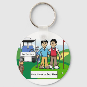 Golfing Friends - Male & Male Cartoon Key Ring