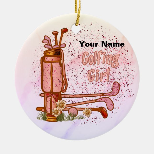 Golfing Girl Golf  Ceramic Tree Decoration (Front)