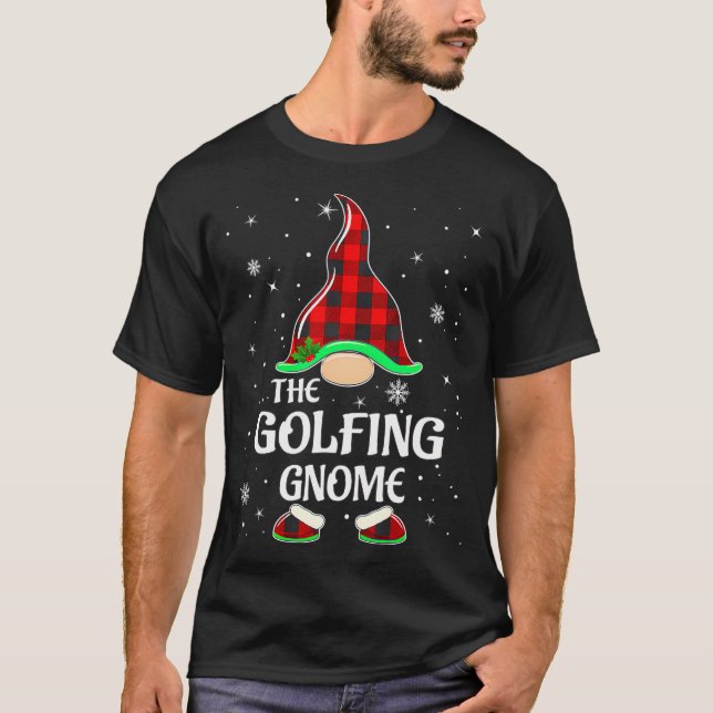 Golfing Gnome Buffalo Plaid Matching Family T-Shirt (Front)