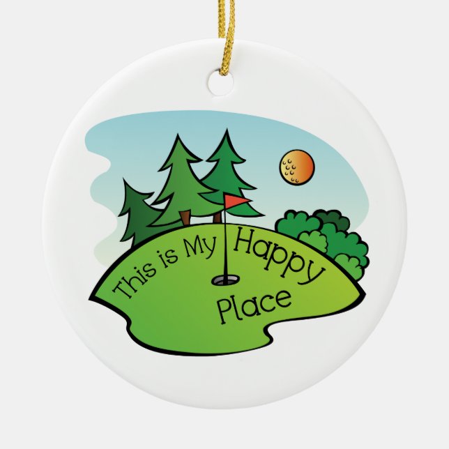 Golfing Golf Course Hole Happy Place Ceramic Tree Decoration (Front)