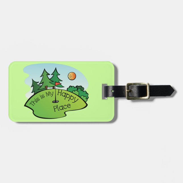 Golfing Golf Course Hole Happy Place Luggage Tag (Front Horizontal)