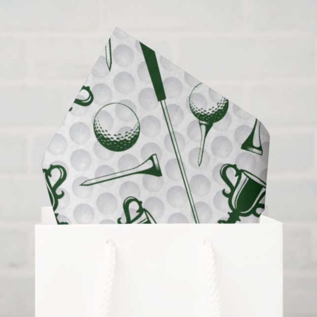 Golfing Green White Golf Ball Clubs Trophy Flag Tissue Paper (Gift Bag)