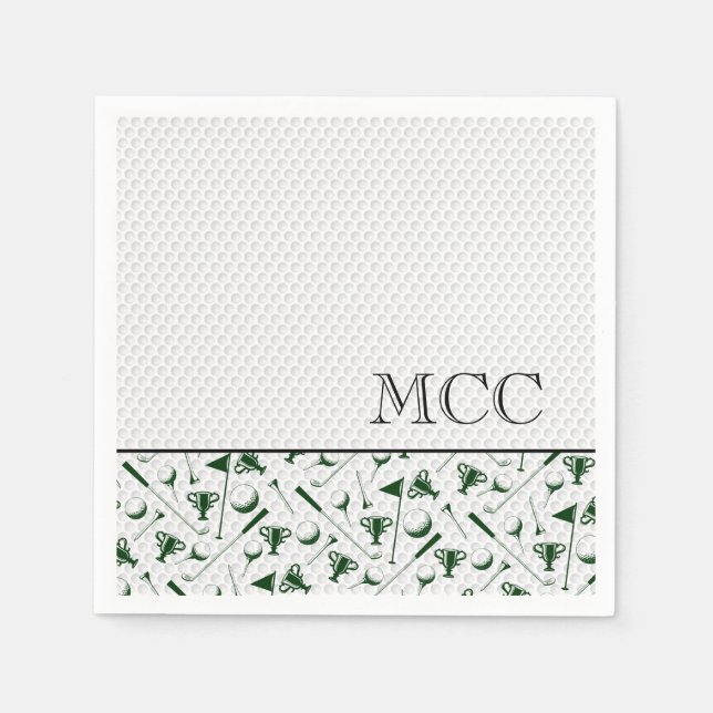 Golfing Green White Golf Ball Monogram Initials Napkin (Front)