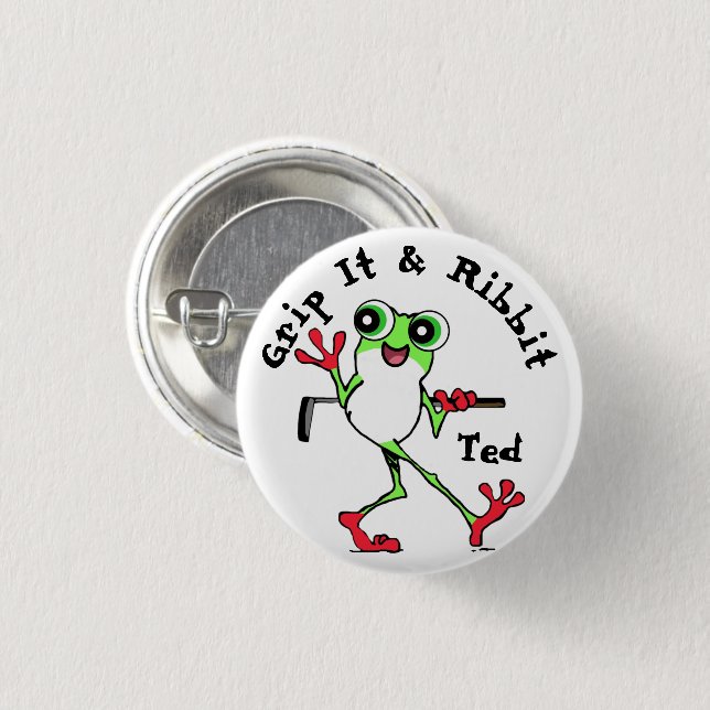 Golfing Grip It and Rip It Funny Frog Personalised 3 Cm Round Badge (Front & Back)