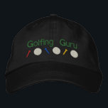 Golfing Guru Embroidered Hat<br><div class="desc">Fun golfing gifts with text saying Golfing Guru. Embroidery features three golf tees and balls. Text can be changed and customised by you.</div>