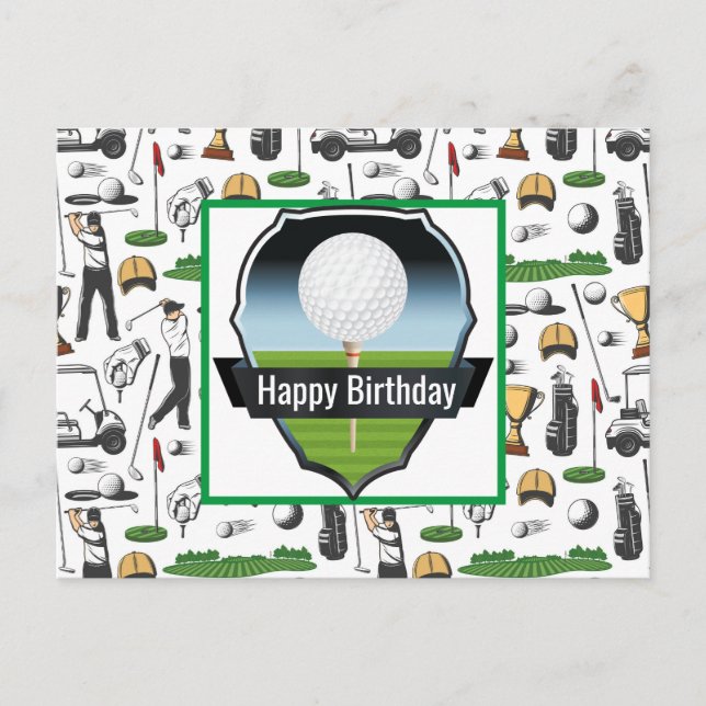 Golfing Happy Birthday Postcard (Front)