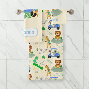Golfing Jungle Animals Baby Personalise  Bath Towel Set