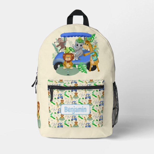 Golfing Jungle Animals Baby Personalise  Printed Backpack (Front)
