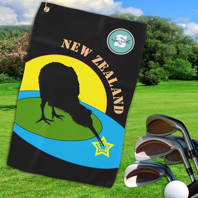 Golfing Kiwi Bird & New Zealand Sports Golf Towel (Creator Uploaded)
