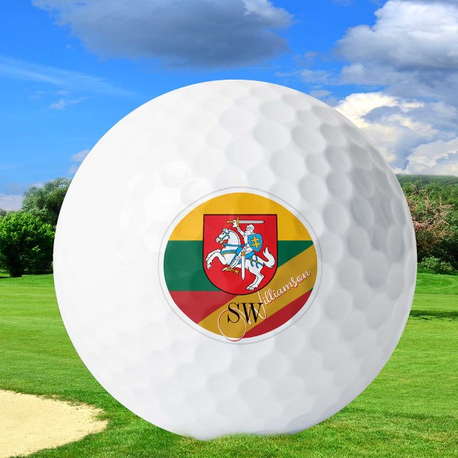 Golfing Lithuania & Monogram, Lithuanian Flag Golf Balls (Creator Uploaded)