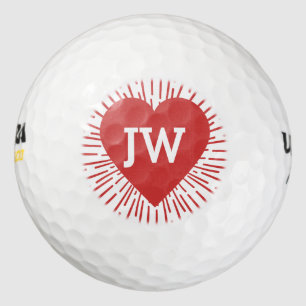 Golfing Love Heart Burst Red Valentine Golf Balls