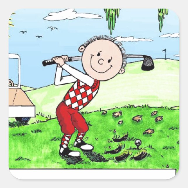 Golfing, Male- Personalised Friendly Folks Cartoon Square Sticker (Front)