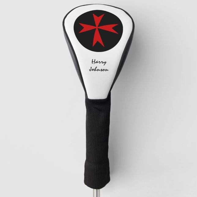 Golfing Malta flag & monogrammed Maltese Cross  Go Golf Head Cover (Front)