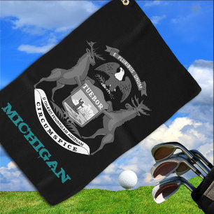 Golfing Michigan & Michigan coat of arms / flag Golf Towel