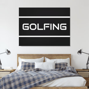 GOLFING Modern White Text Stripes On Sleek Black Canvas Print
