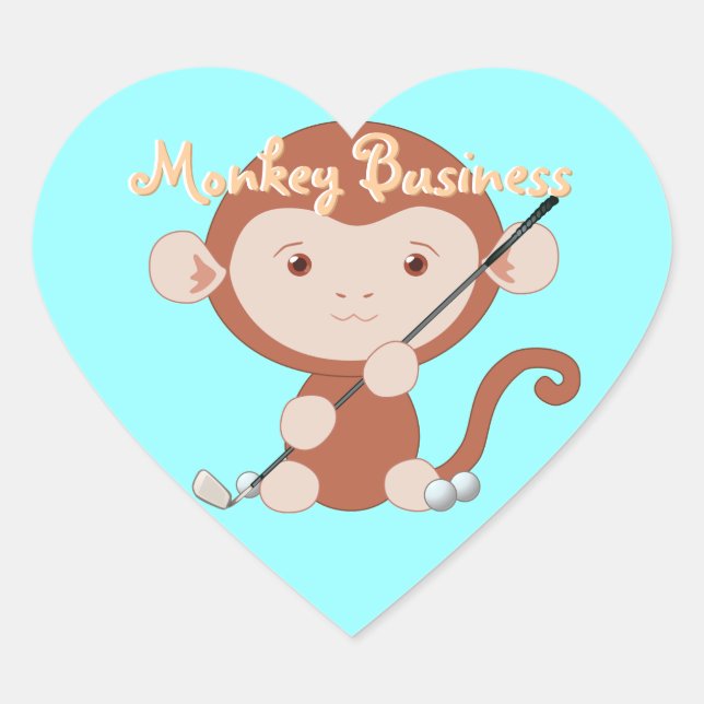 Golfing Monkey Heart Stickers (Front)