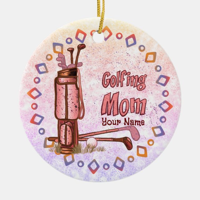 Golfing Mum golf Ceramic Tree Decoration (Front)