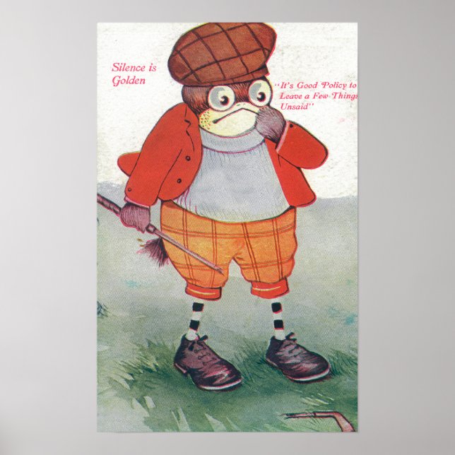 Golfing Owl Noting Silence is Golden Poster (Front)