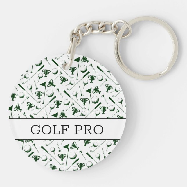 Golfing Pattern Golf Pro Keys green white black Key Ring (Back)