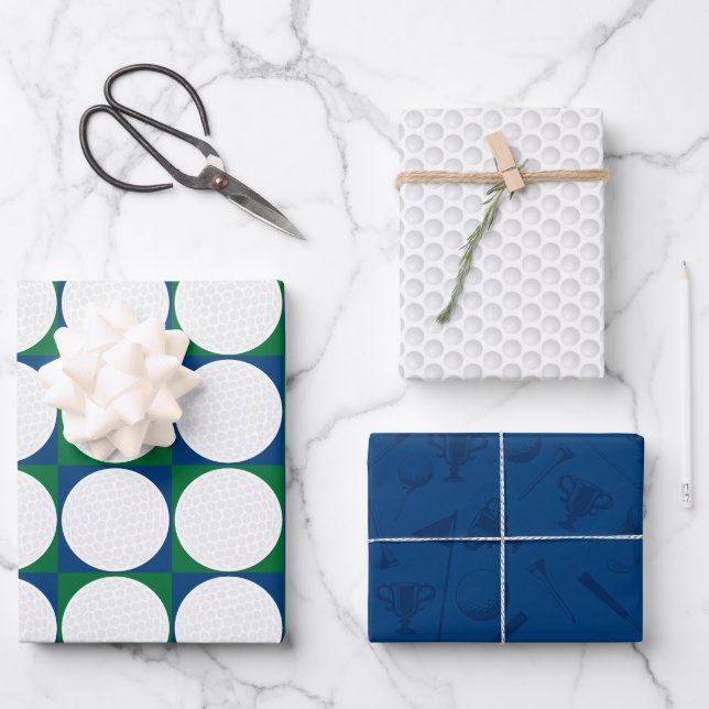 Golfing Patterns Balls Tees Clubs Flags Modern Fun Wrapping Paper Sheet (Front)