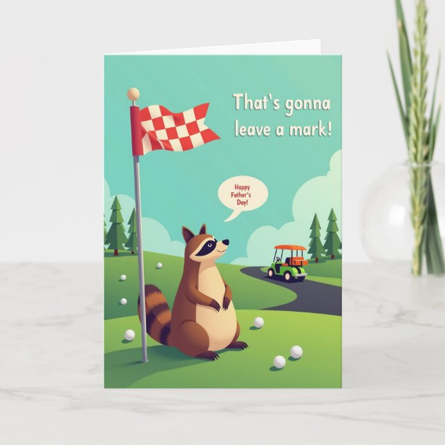 Golfing Racoon Fathers Day Card (Front)