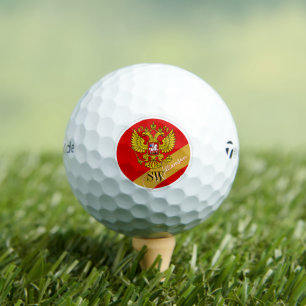 Golfing Russia, Monogrammed & Russian Flag /Golden Golf Balls