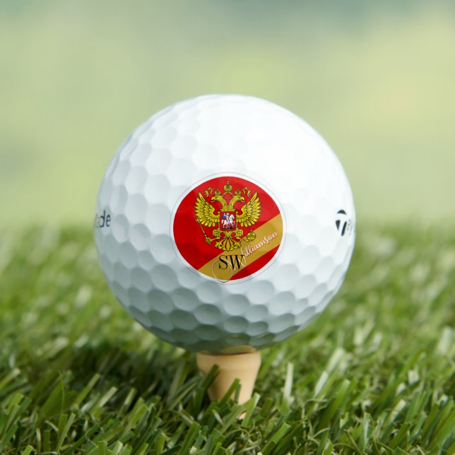 Golfing Russia, Monogrammed & Russian Flag /Golden Golf Balls (Insitu Tee)