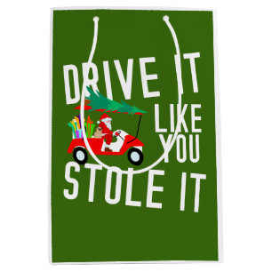 Golfing Santa Claus on a Golf Cart for Christmas Medium Gift Bag
