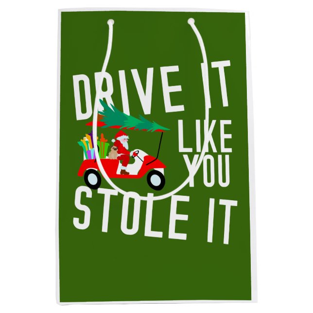 Golfing Santa Claus on a Golf Cart for Christmas Medium Gift Bag (Front)