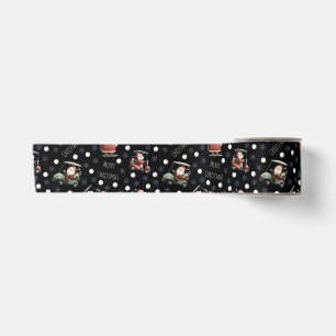 Golfing Santa on Black Satin Ribbon
