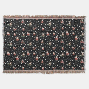 Golfing Santa on Black Throw Blanket