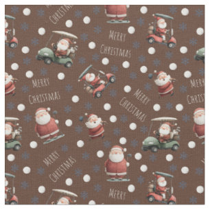 Golfing Santa on Brown Fabric