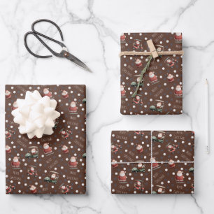 Golfing Santa on Brown Wrapping Paper Sheet