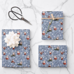 Golfing Santa on Dark Grey-Blue Wrapping Paper Sheet