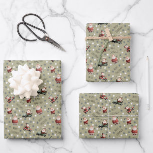 Golfing Santa on Khaki Brown Wrapping Paper Sheet