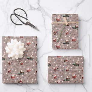 Golfing Santa on Light Beaver Brown Wrapping Paper Sheet
