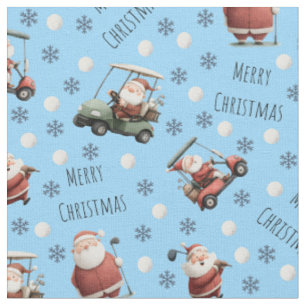 Golfing Santa on Light Blue Fabric