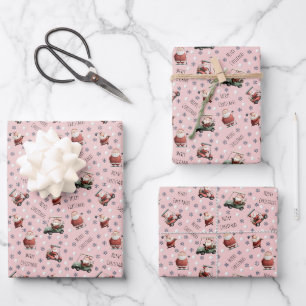 Golfing Santa on Light Pink Wrapping Paper Sheet