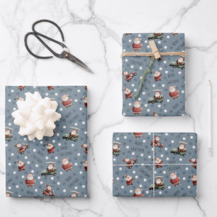 Golfing Santa on Light Slate Grey Wrapping Paper Sheet