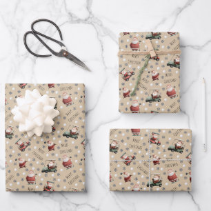 Golfing Santa on Light Tan Wrapping Paper Sheet