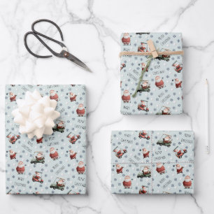Golfing Santa on Pale Green Wrapping Paper Sheet