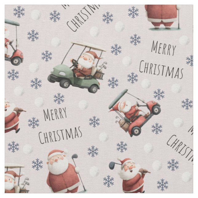 Golfing Santa on Pale Pink Fabric (Close Up)