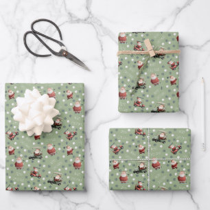 Golfing Santa on Sage Green Wrapping Paper Sheet