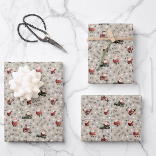 Golfing Santa on Vanilla Wrapping Paper Sheet
