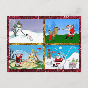 Golfing Santas on a Postcard
