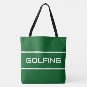 GOLFING Sleek White Text Stripes On Deep Green Tote Bag