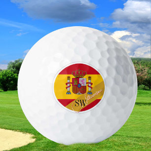 Golfing Spain & Monogram, Spanish Flag /golden Golf Balls