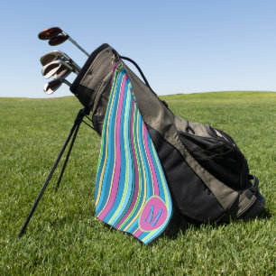 Golfing Summer Stripes Purple Turquoise Golf Towel