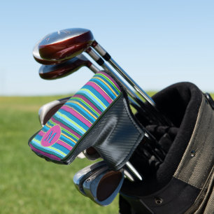 Golfing Summer Stripes Purple Turquoise Golf Towel Head Cover
