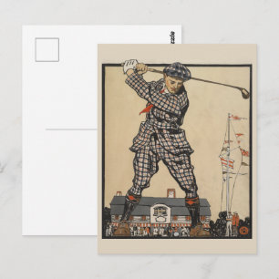 Golfing Through Time: Man Swinging Golf Club Postcard